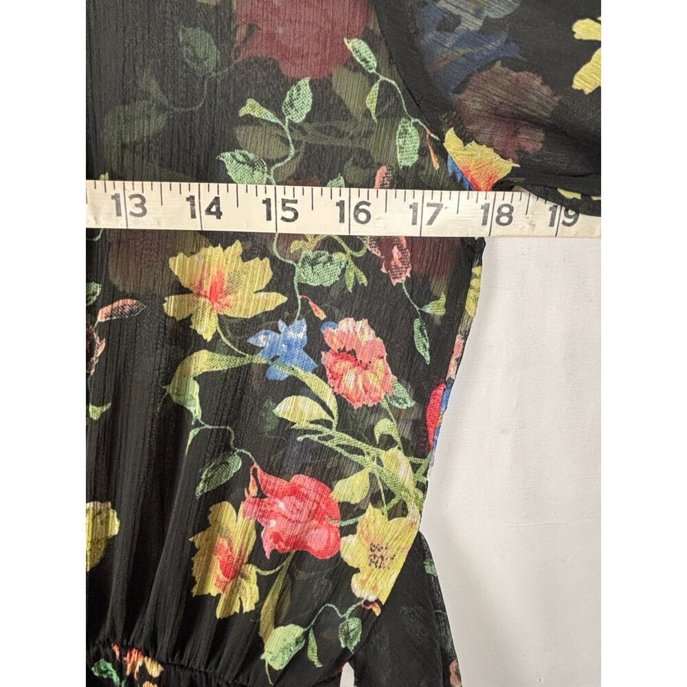 Floral Maxi Dress Medium Black Sheer V-Neck Boho Whimsical Romantic Sexy - Picture 6 of 11